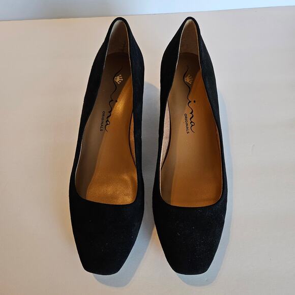 Nina Originals Black Velvet Pumps Gold Elephant Heel Detail Women's 9 Party Glam - Picture 2 of 12